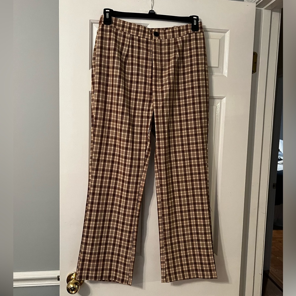 SHEIN Brown Plaid Wide Leg Pants